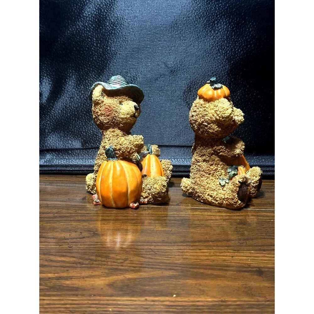Vintage Large 6 Inch Homco Bear Figurine Set Autumn Thanksgiving Decor